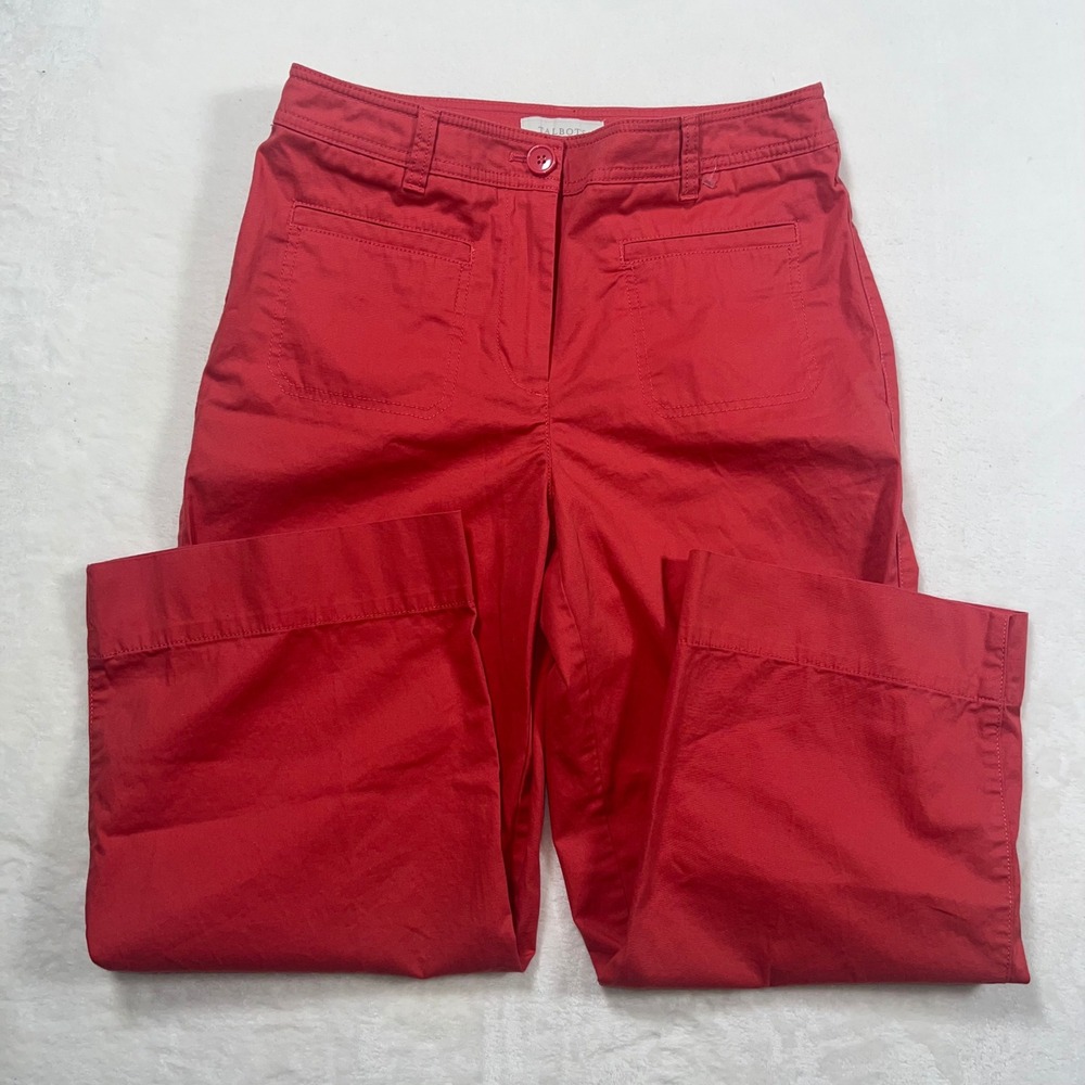Talbots Red Wide Leg Crop Pants Womens Size 8 High Rise Cotton Blend Stretch